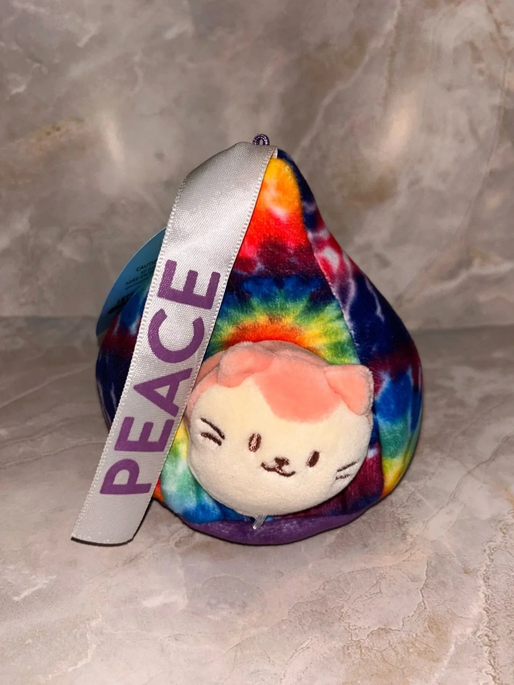 Kids Tie-Dye Plush Keychain with 'Peace' Ribbon - Rainbow